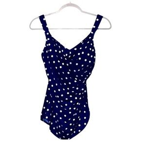NA XXXX  ???? Navy Blue & White Polka Dot one-piece Swimsuit 

8-petite